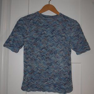 Hand knit blue wool sweater